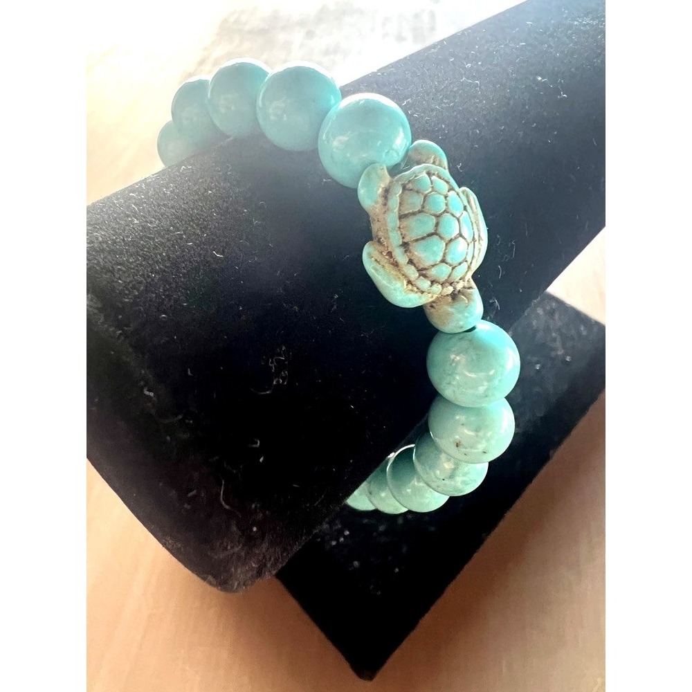 Turquoise Tone Stone Turtle Stretch‎ Bracelet Boho Coastal Beach Jewelry Ocean